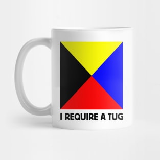 Maritime Nautical Flag Symbol Distress Message I REQUIRE A TUG Mug